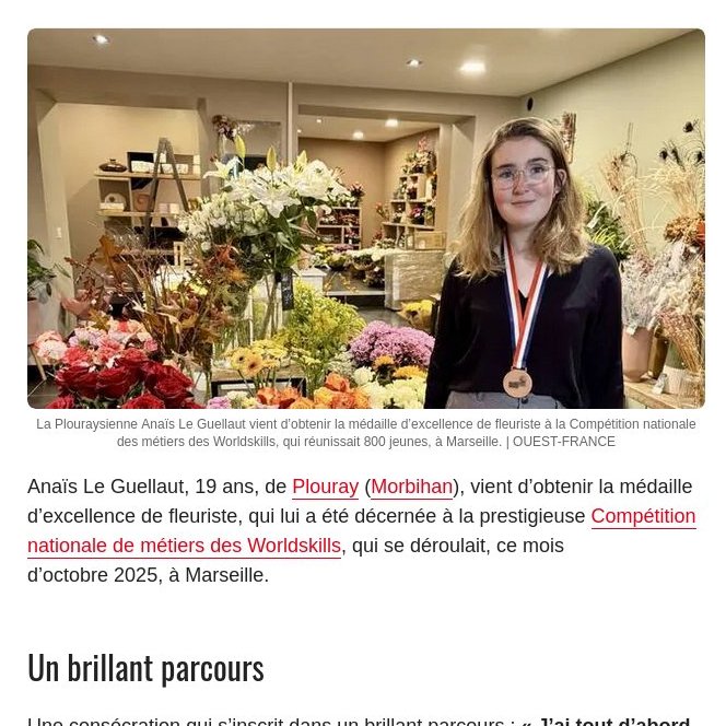 Anaïs Le Guellaut a reçu la médaille d’excellence aux WorldSkills